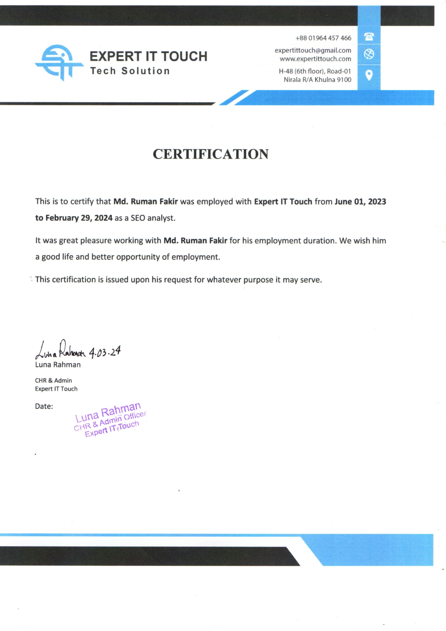 SEO Analyst Experience